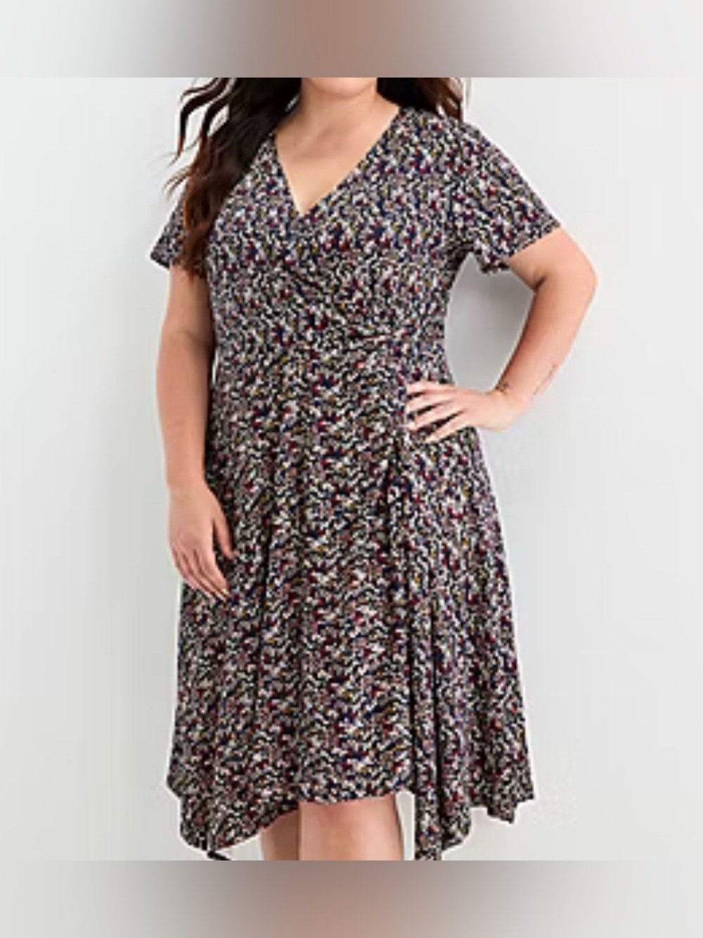 Perceptions Black Multicolor Floral High-Low Wrap Plus Size Dress